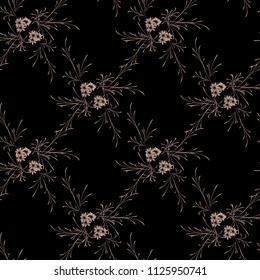 Little Flowers. Seamless Pattern with Delicate Daisy Flowers. Feminine Rapport for Linen, Fabric, Wallpaper in Trendy Rustic Style. Colorful Seamless Pattern with Tiny Flowers. Vector Background.