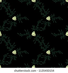 Little Flowers. Seamless Pattern with Delicate Daisy Flowers. Feminine Rapport for Linen, Fabric, Wallpaper in Trendy Liberty Style. Colorful Seamless Pattern with Tiny Flowers. Vector Background.