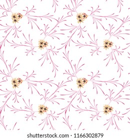 Little Flowers. Seamless Pattern with Delicate Daisy Flowers. Feminine Rapport for Linen, Textile, Wallpaper in Trendy Rustic Style. Colorful Seamless Pattern with Tiny Flowers. Vector Background.