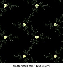 Little Flowers. Seamless Pattern with Delicate Daisy Flowers. Feminine Rapport for Linen, Fabric, Wallpaper in Trendy Liberty Style. Colorful Seamless Pattern with Tiny Flowers. Vector Background.