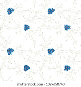 Little Flowers. Seamless Pattern with Gentle Daisy Flowers. Feminine Rapport for Linen, Textile, Wallpaper in Trendy Rustic Style. Colorful Seamless Pattern with Tiny Flowers. Vector Background.