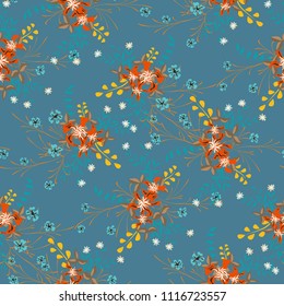 Little Flowers. Seamless Pattern with Gentle Wildflowers. Girlie Natural Background in Liberty Style with Small Blossoms of Daisy Flowers. Vector Ditsy Pattern for Paper, Textile. Floral Texture