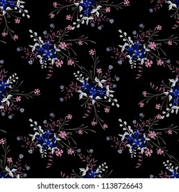 Little Flowers. Seamless Pattern with Gentle Wildflowers. Girlie Natural Background in Country Style with Small Blossoms of Daisy Flowers. Vector Ditsy Pattern for Paper, Textile. Floral Texture