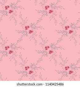 Little Flowers. Seamless Pattern with Gentle Daisy Flowers. Feminine Rapport for Linen, Textile, Wallpaper in Trendy Liberty Style. Colorful Seamless Pattern with Tiny Flowers. Vector Background.