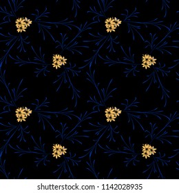 Little Flowers. Seamless Pattern with Gentle Daisy Flowers. Feminine Rapport for Linen, Fabric, Wallpaper in Trendy Liberty Style. Colorful Seamless Pattern with Tiny Flowers. Vector Background.