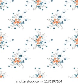 Little Flowers. Seamless Pattern with Gentle Wildflowers. Girlie Natural Background in Liberty Style with Small Blossoms of Daisy Flowers. Vector Ditsy Pattern for Wallpaper, Linen. Floral Texture