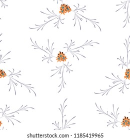 Little Flowers. Seamless Pattern with Gentle Daisy Flowers. Feminine Rapport for Linen, Textile, Wallpaper in Trendy Country Style. Colorful Seamless Pattern with Tiny Flowers. Vector Background.
