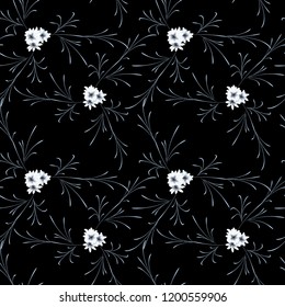 Little Flowers. Seamless Pattern with Gentle Daisy Flowers. Feminine Rapport for Linen, Textile, Wallpaper in Trendy Liberty Style. Colorful Seamless Pattern with Tiny Flowers. Vector Background.