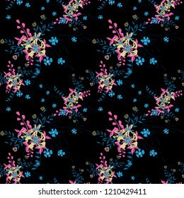 Little Flowers. Seamless Pattern with Gentle Wildflowers. Girlie Natural Background in Rustic Style with Small Blossoms of Daisy Flowers. Vector Ditsy Pattern for Paper, Linen, Chintz. Floral Texture