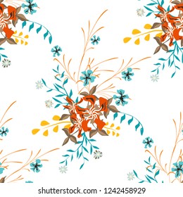 Little Flowers. Seamless Pattern with Gentle Wildflowers. Girlie Natural Background in Rustic Style with Small Blossoms of Daisy Flowers. Vector Ditsy Pattern for Fabric, Textile. Floral Texture