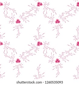 Little Flowers. Seamless Pattern with Gentle Daisy Flowers. Feminine Rapport for Linen, Fabric, Wallpaper in Trendy Rustic Style. Colorful Seamless Pattern with Tiny Flowers. Vector Background.