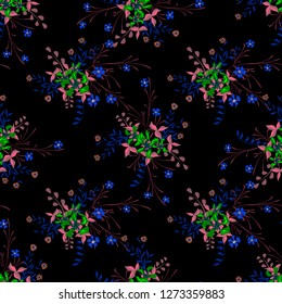 Little Flowers. Seamless Pattern with Gentle Wildflowers. Girlie Natural Background in Country Style with Small Blossoms of Daisy Flowers. Vector Ditsy Pattern for Textile, Chintz. Floral Texture