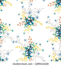 Little Flowers. Seamless Pattern with Gentle Wildflowers. Girlie Natural Background in Rustic Style with Small Blossoms of Daisy Flowers. Vector Ditsy Pattern for Wallpaper, Linen. Floral Texture