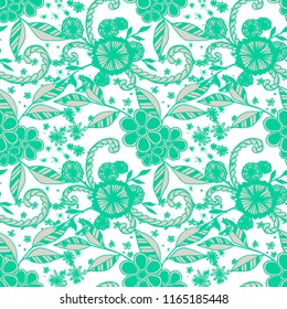 Little Flowers. Seamless Pattern in Liberty Style. Spring Floral Texture with Hand Drawn Doodles. Small Natural Rapport for Dress, Cloth, Paper. Vector Seamless Background with Wild Flowers.