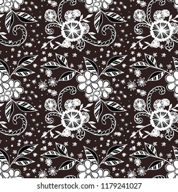 Little Flowers. Seamless Pattern in Liberty Style. Autumn Floral Texture with Hand Drawn Doodles. Small Natural Rapport for Fabric, Linen, Textile. Vector Seamless Background with Wild Flowers.