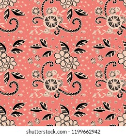 Little Flowers. Seamless Pattern in Liberty Style. Summer Floral Texture with Hand Drawn Doodles. Small Natural Rapport for Dress, Cloth, Paper. Vector Seamless Background with Wild Flowers.
