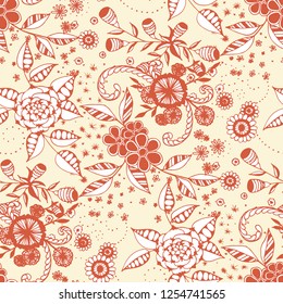 Little Flowers. Seamless Pattern in Liberty Style. Spring Floral Texture with Hand Drawn Doodle Blossoms, Leaves and Buds. Small Natural Rapport for Print, Cotton, Calico. Vector.