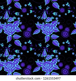 Little Flowers. Seamless Pattern in Liberty Style. Autumn Floral Texture with Hand Drawn Doodle Blossoms, Leaves and Buds. Small Natural Rapport for Fabric, Cloth, Textile. Vector.