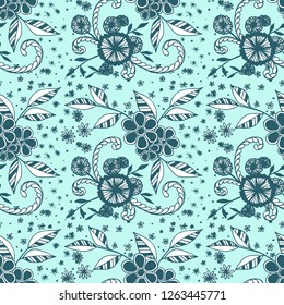 Little Flowers. Seamless Pattern in Liberty Style. Summer Floral Texture with Hand Drawn Doodles. Small Natural Rapport for Dress, Cloth, Paper. Vector Seamless Background with Wild Flowers.