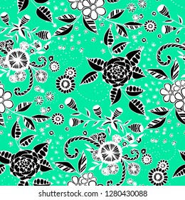 Little Flowers. Seamless Pattern in Liberty Style. Autumn Floral Texture with Hand Drawn Doodle Blossoms, Leaves and Buds. Small Natural Rapport for Dress, Print, Cotton. Vector.
