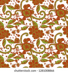 Little Flowers. Seamless Pattern in Liberty Style. Autumn Floral Texture with Hand Drawn Doodles. Small Natural Rapport for Print, Cotton, Calico. Vector Seamless Background with Wild Flowers.