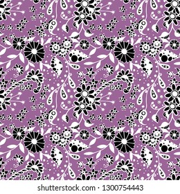 Little Flowers. Seamless Pattern in Liberty Style. Spring Floral Texture with Hand Drawn Doodle Blossoms, Leaves and Buds. Small Natural Rapport for Fabric, Cloth, Textile. Vector Zentangle.