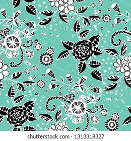 Little Flowers. Seamless Pattern in Liberty Style. Summer Floral Texture with Hand Drawn Doodle Blossoms, Leaves and Buds. Small Natural Rapport for Fabric, Cloth, Paper. Vector.