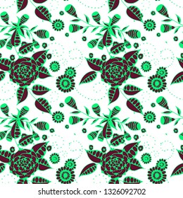 Little Flowers. Seamless Pattern in Liberty Style. Spring Floral Texture with Hand Drawn Doodle Blossoms, Leaves and Buds. Small Natural Rapport for Dress, Print, Cotton. Vector.