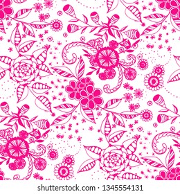 Little Flowers. Seamless Pattern in Liberty Style. Spring Floral Texture with Hand Drawn Doodle Blossoms, Leaves and Buds. Small Natural Rapport for Chintz, Linen, Textile. Vector.