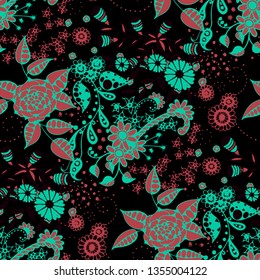 Little Flowers. Seamless Pattern in Liberty Style. Summer Floral Texture with Hand Drawn Doodle Blossoms, Leaves and Buds. Small Natural Rapport for Chintz, Cotton, Calico. Vector.