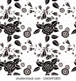 Little Flowers. Seamless Pattern in Liberty Style. Summer Floral Texture with Hand Drawn Doodle Blossoms, Leaves and Buds. Small Natural Rapport for Dress, Print, Cotton. Vector.