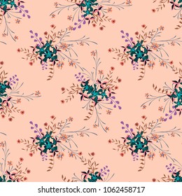 Little Flowers. Seamless Pattern with Pretty Wildflowers. Girlie Natural Background in Country Style with Small Blossoms of Daisy Flowers. Vector Ditsy Pattern for Textile, Chintz. Floral Texture