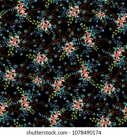 Little Flowers. Seamless Pattern with Pretty Wildflowers. Girlie Natural Background in Rustic Style with Small Blossoms of Daisy Flowers. Vector Ditsy Pattern for Textile, Chintz. Floral Texture