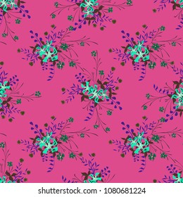 Little Flowers. Seamless Pattern with Pretty Wildflowers. Girlie Natural Background in Country Style with Small Blossoms of Daisy Flowers. Vector Ditsy Pattern for Fabric, Textile. Floral Texture
