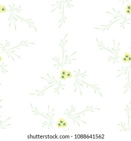 Little Flowers. Seamless Pattern with Pretty Daisy Flowers. Feminine Rapport for Textile, Fabric, Wallpaper in Trendy Country Style. Colorful Seamless Pattern with Tiny Flowers. Vector Background.