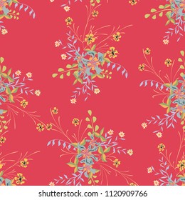 Little Flowers. Seamless Pattern with Pretty Wildflowers. Girlie Natural Background in Country Style with Small Blossoms of Daisy Flowers. Vector Ditsy Pattern for Fabric, Textile. Floral Texture