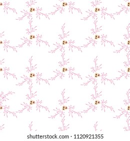 Little Flowers. Seamless Pattern with Pretty Daisy Flowers. Feminine Rapport for Linen, Fabric, Wallpaper in Trendy Liberty Style. Colorful Seamless Pattern with Tiny Flowers. Vector Background.