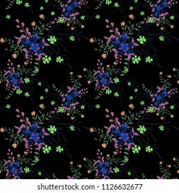 Little Flowers. Seamless Pattern with Pretty Wildflowers. Girlie Natural Background in Liberty Style with Small Blossoms of Daisy Flowers. Vector Ditsy Pattern for Wallpaper, Linen. Floral Texture