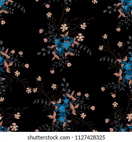 Little Flowers. Seamless Pattern with Pretty Wildflowers. Girlie Natural Background in Country Style with Small Blossoms of Daisy Flowers. Vector Ditsy Pattern for Paper, Textile. Floral Texture