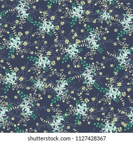 Little Flowers. Seamless Pattern with Pretty Wildflowers. Girlie Natural Background in Rustic Style with Small Blossoms of Daisy Flowers. Vector Ditsy Pattern for Paper, Linen, Chintz. Floral Texture