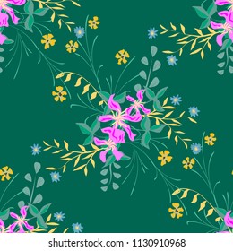 Little Flowers. Seamless Pattern with Pretty Wildflowers. Girlie Natural Background in Country Style with Small Blossoms of Daisy Flowers. Vector Ditsy Pattern for Paper, Textile. Floral Texture