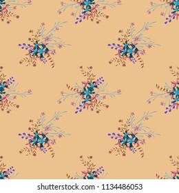 Little Flowers. Seamless Pattern with Pretty Wildflowers. Girlie Natural Background in Rustic Style with Small Blossoms of Daisy Flowers. Vector Ditsy Pattern for Fabric, Textile. Floral Texture