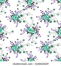 Little Flowers. Seamless Pattern with Pretty Wildflowers. Girlie Natural Background in Liberty Style with Small Blossoms of Daisy Flowers. Vector Ditsy Pattern for Fabric, Print. Floral Texture