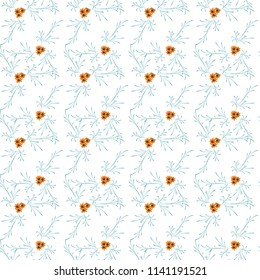 Little Flowers. Seamless Pattern with Pretty Daisy Flowers. Feminine Rapport for Linen, Fabric, Wallpaper in Trendy Rustic Style. Colorful Seamless Pattern with Tiny Flowers. Vector Background.