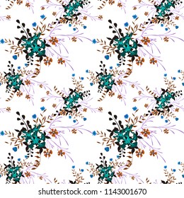Little Flowers. Seamless Pattern with Pretty Wildflowers. Girlie Natural Background in Liberty Style with Small Blossoms of Daisy Flowers. Vector Ditsy Pattern for Wallpaper, Linen. Floral Texture