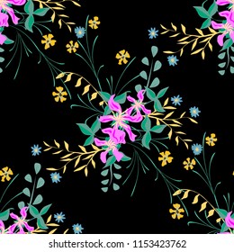 Little Flowers. Seamless Pattern with Pretty Wildflowers. Girlie Natural Background in Country Style with Small Blossoms of Daisy Flowers. Vector Ditsy Pattern for Textile, Chintz. Floral Texture