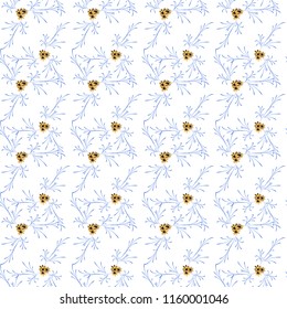 Little Flowers. Seamless Pattern with Pretty Daisy Flowers. Feminine Rapport for Linen, Fabric, Wallpaper in Trendy Liberty Style. Colorful Seamless Pattern with Tiny Flowers. Vector Background.