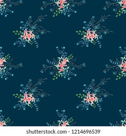 Little Flowers. Seamless Pattern with Pretty Wildflowers. Girlie Natural Background in Rustic Style with Small Blossoms of Daisy Flowers. Vector Ditsy Pattern for Paper, Textile. Floral Texture