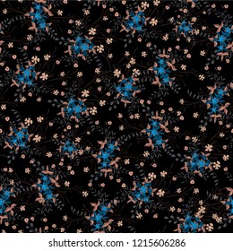 Little Flowers. Seamless Pattern with Pretty Wildflowers. Girlie Natural Background in Liberty Style with Small Blossoms of Daisy Flowers. Vector Ditsy Pattern for Paper, Textile. Floral Texture