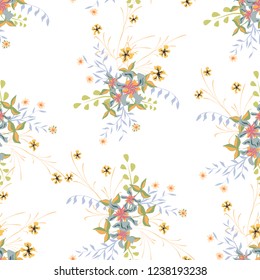 Little Flowers. Seamless Pattern with Pretty Wildflowers. Girlie Natural Background in Liberty Style with Small Blossoms of Daisy Flowers. Vector Ditsy Pattern for Textile, Chintz. Floral Texture